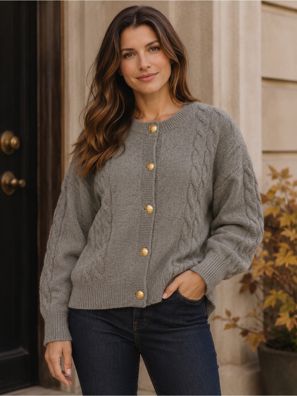 J.Crew Cable Knit Cardigan Heathered Ash Gold Buttons Alpaca Wool XXL NWT